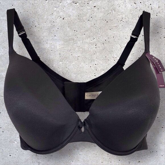 NWT Cacique Intuition Uplift Plunge Bra Underwire Adjustable Straps Black 46DDD - Picture 1 of 9